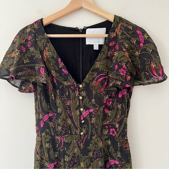 Anthropologie Ett Twa Brenda Jumpsuit Dark Floral Metallic Size 0 Party - Picture 3 of 15